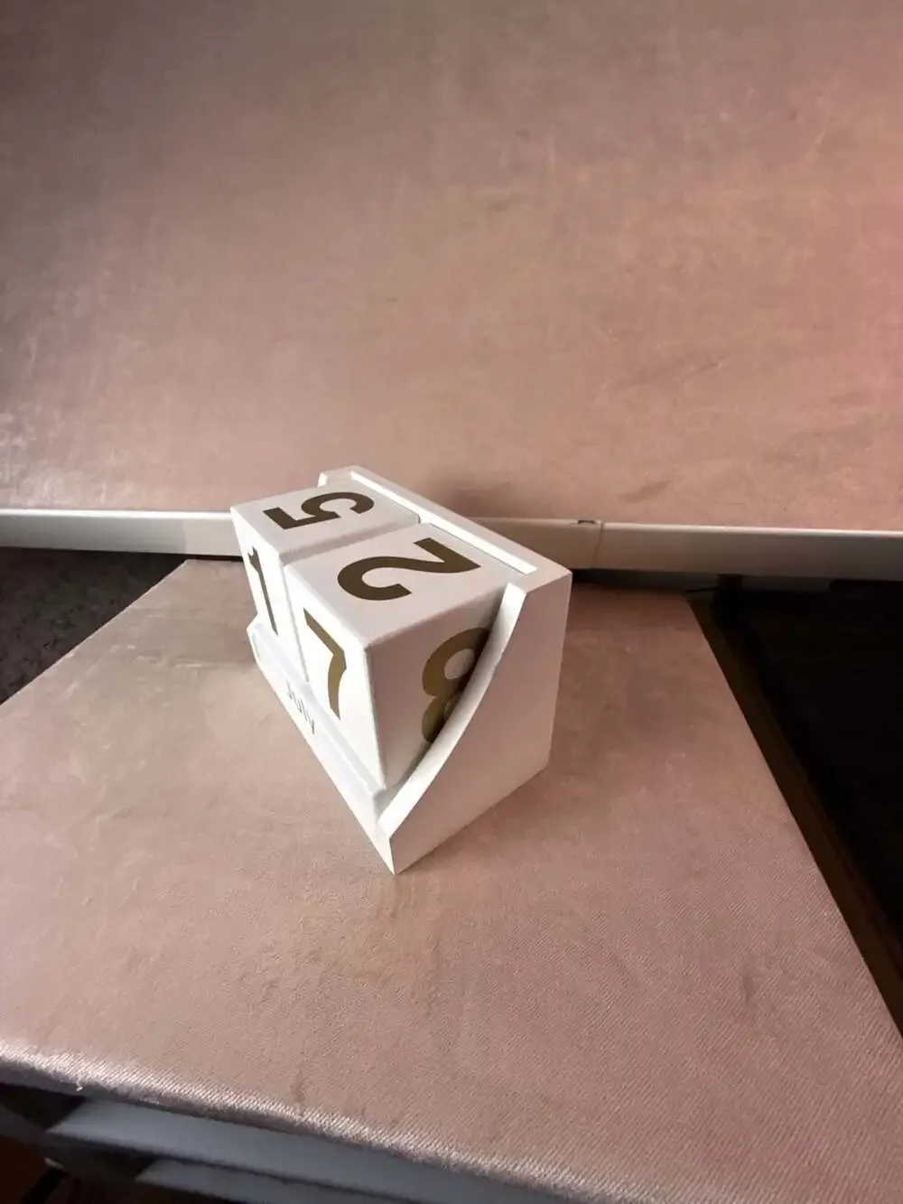 White Wooden Perpetual Desk Calendar with Gold Lettering